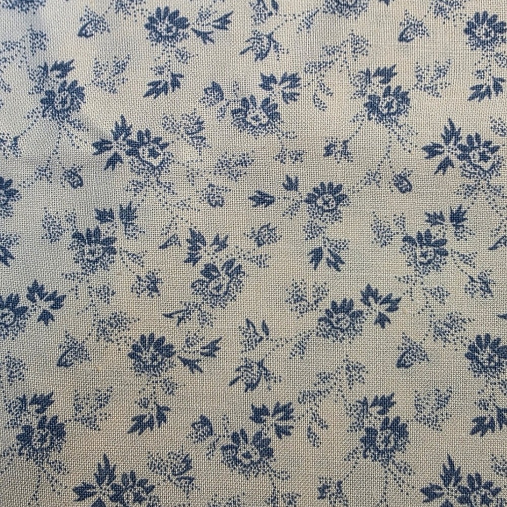 Floral Cotton Fabric Blue Cream Cottagecore 44in x 36in